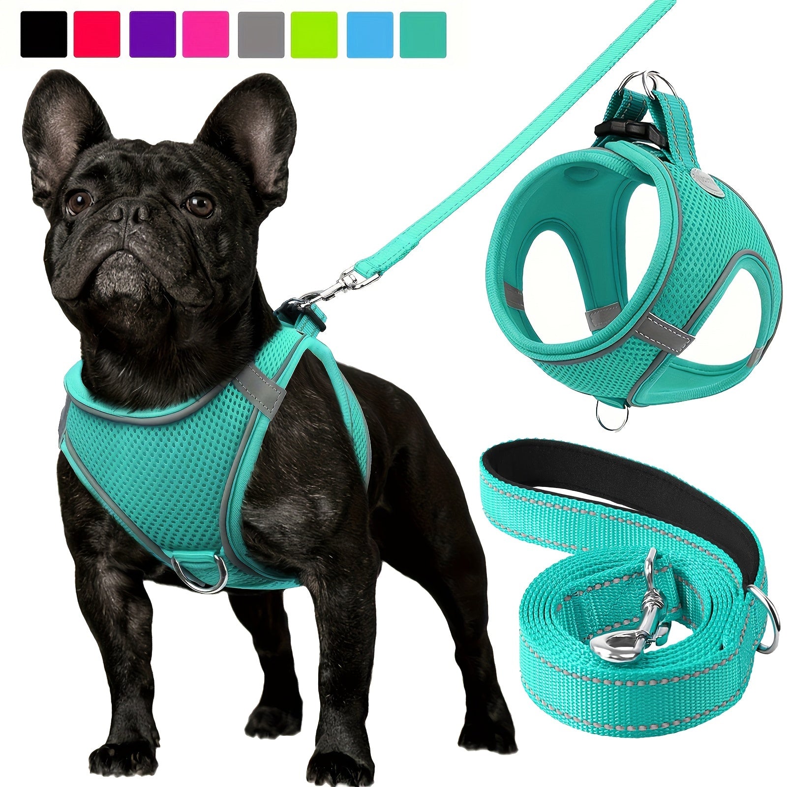 Joytale Step in Dog Harness and leash Set,Reflective Soft Padded Nylon Leash,Breathable Mesh Vest Harness and Leash for Small and Medium Dogs