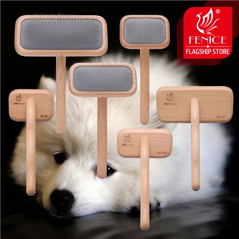 Fenice - Wooden Handle Pet Grooming Needle Comb (Voted No.1 Pet Brush Globally)