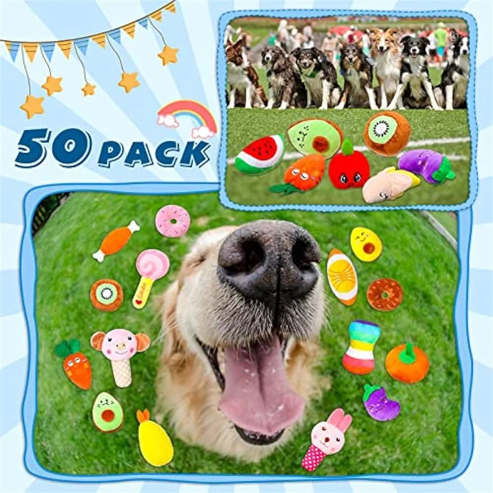 50-Pack Plush Squeaky Dog Toys – Bulk Set for Small & Medium Dogs