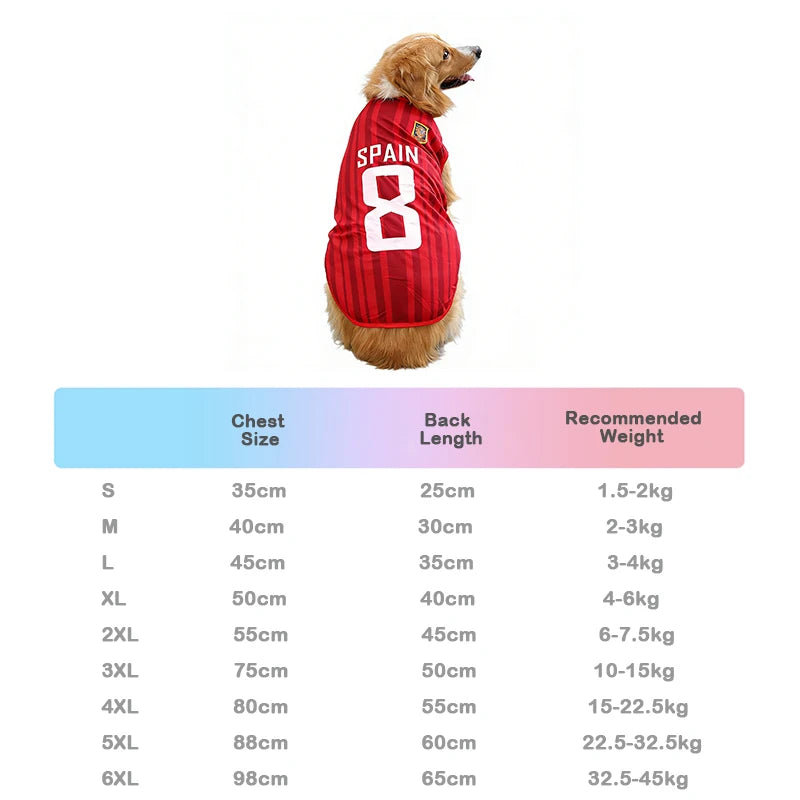 World Cup Football Jersey Pet T-Shirt – Breathable Mesh Vest (7 Country Options / All sizes)