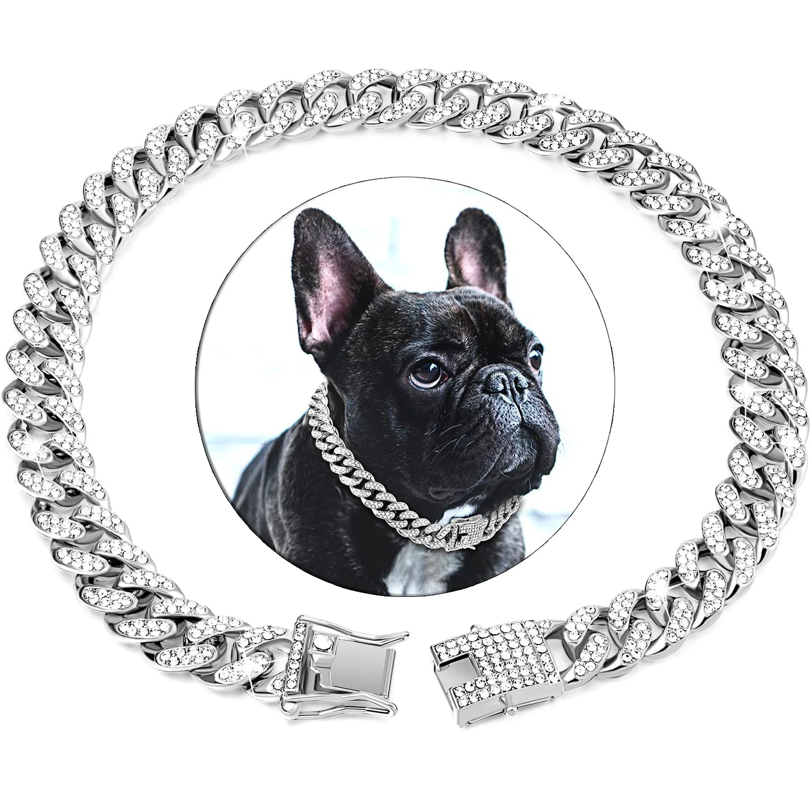 Luxury Diamond Cuban Chain Pet Collar – Gold & Silver Jewellery Collar