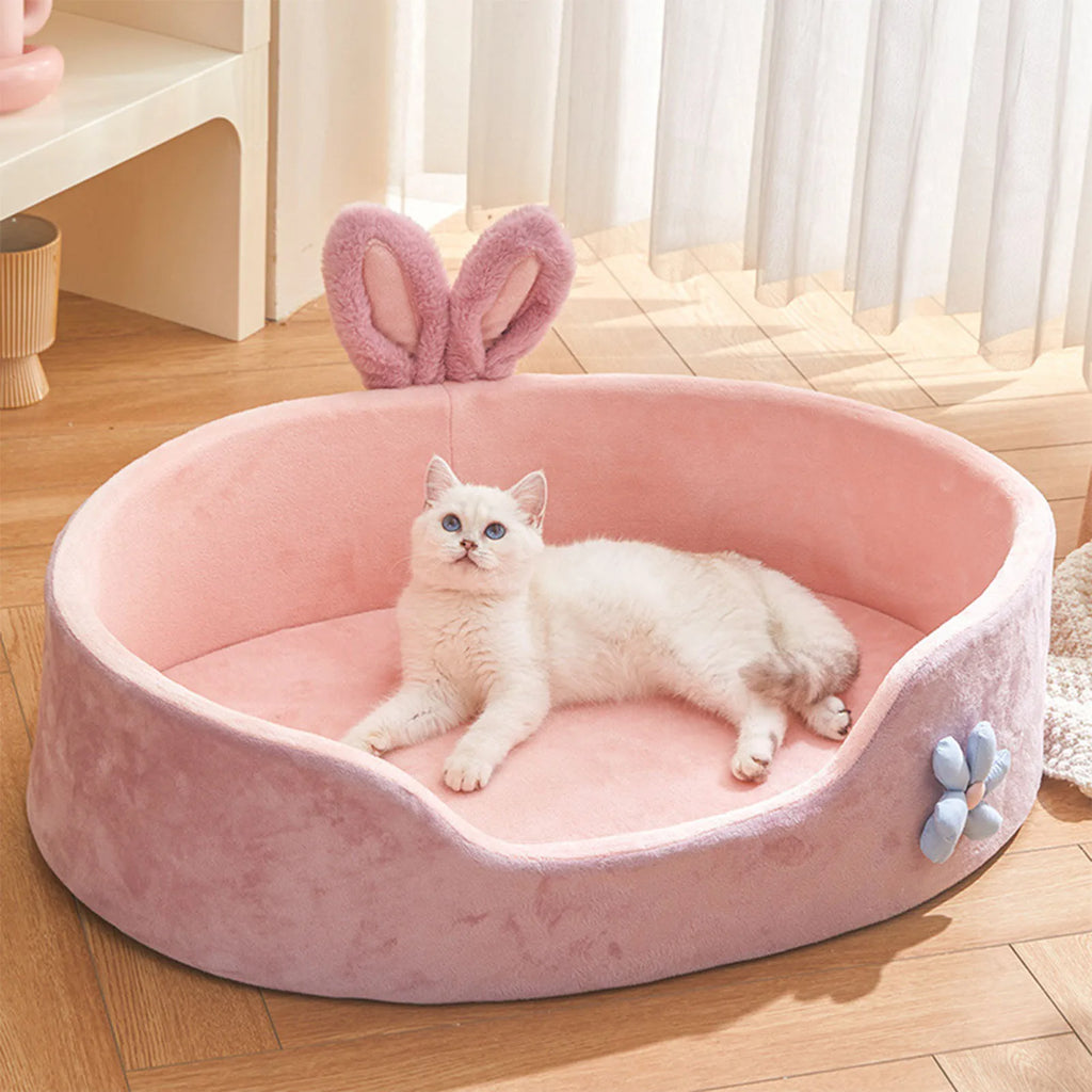 Pink Washable Pet Bed – Soft Detachable Dog & Cat Sleeping Bed | M & L