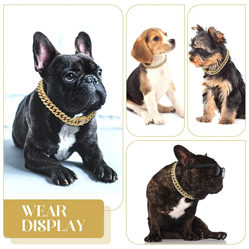 Luxury Diamond Cuban Chain Pet Collar – Gold & Silver Jewellery Collar