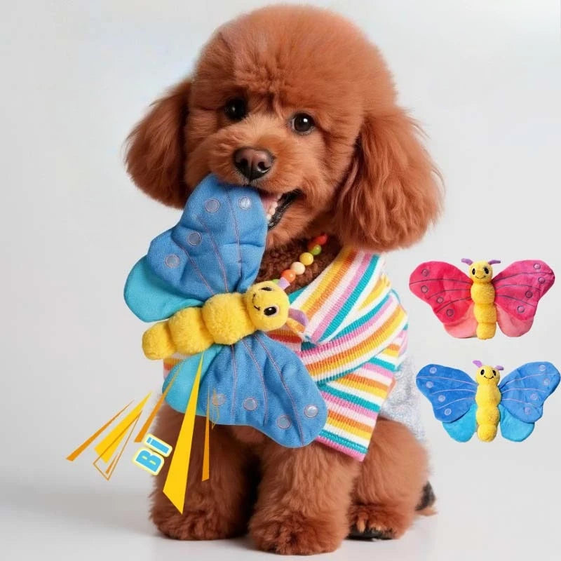 Squeaky Plush Butterfly Dog Chew Toy – Dental Cleaning Toy