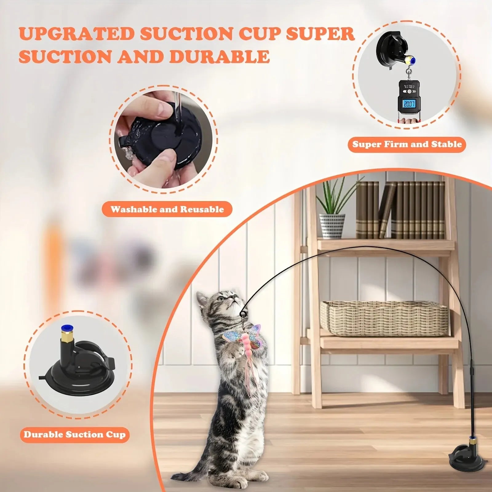 Interactive Bell & Feather Wand Cat Teaser Toy – Suction Cup Base