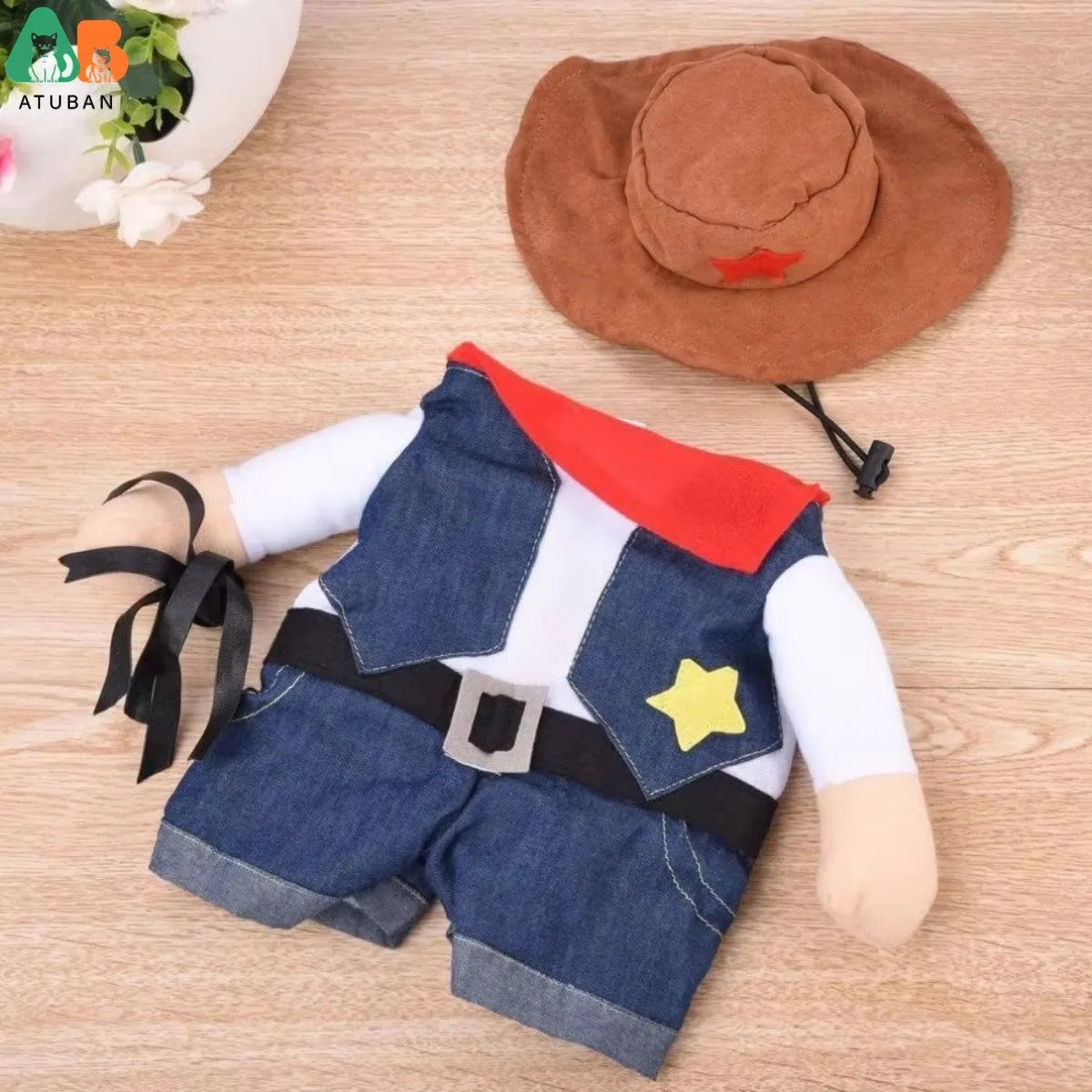 West Cowboy Pet Costume with Hat – Funny Outfit for Cats & Small Dogs