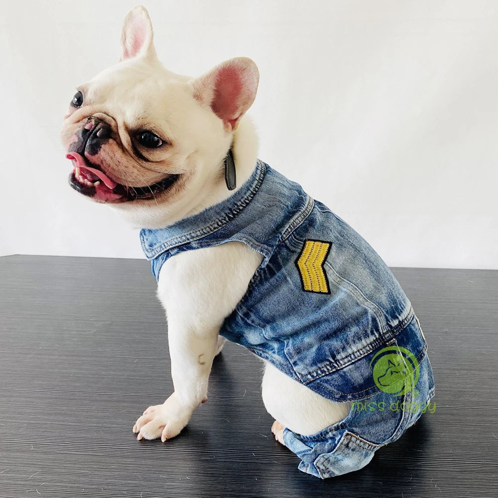 Retro Denim Overalls Dog Jumpsuit – 4-Leg Cowboy Style