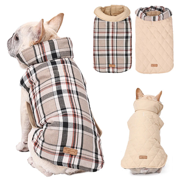 Luxury Burberry Style Reversible Waterproof Checked Dog Jacket – Quilted Winter Coat