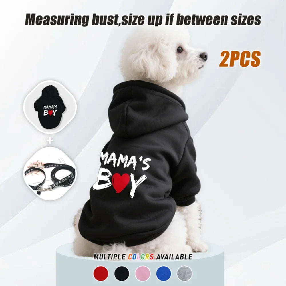 MAMA's Boy Dog Hoodie & Leash Set – 2pcs Matching Outfit