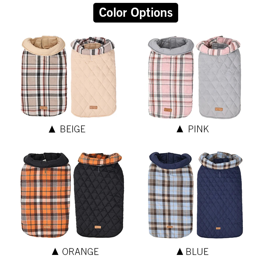 Luxury Burberry Style Reversible Waterproof Checked Dog Jacket – Quilted Winter Coat