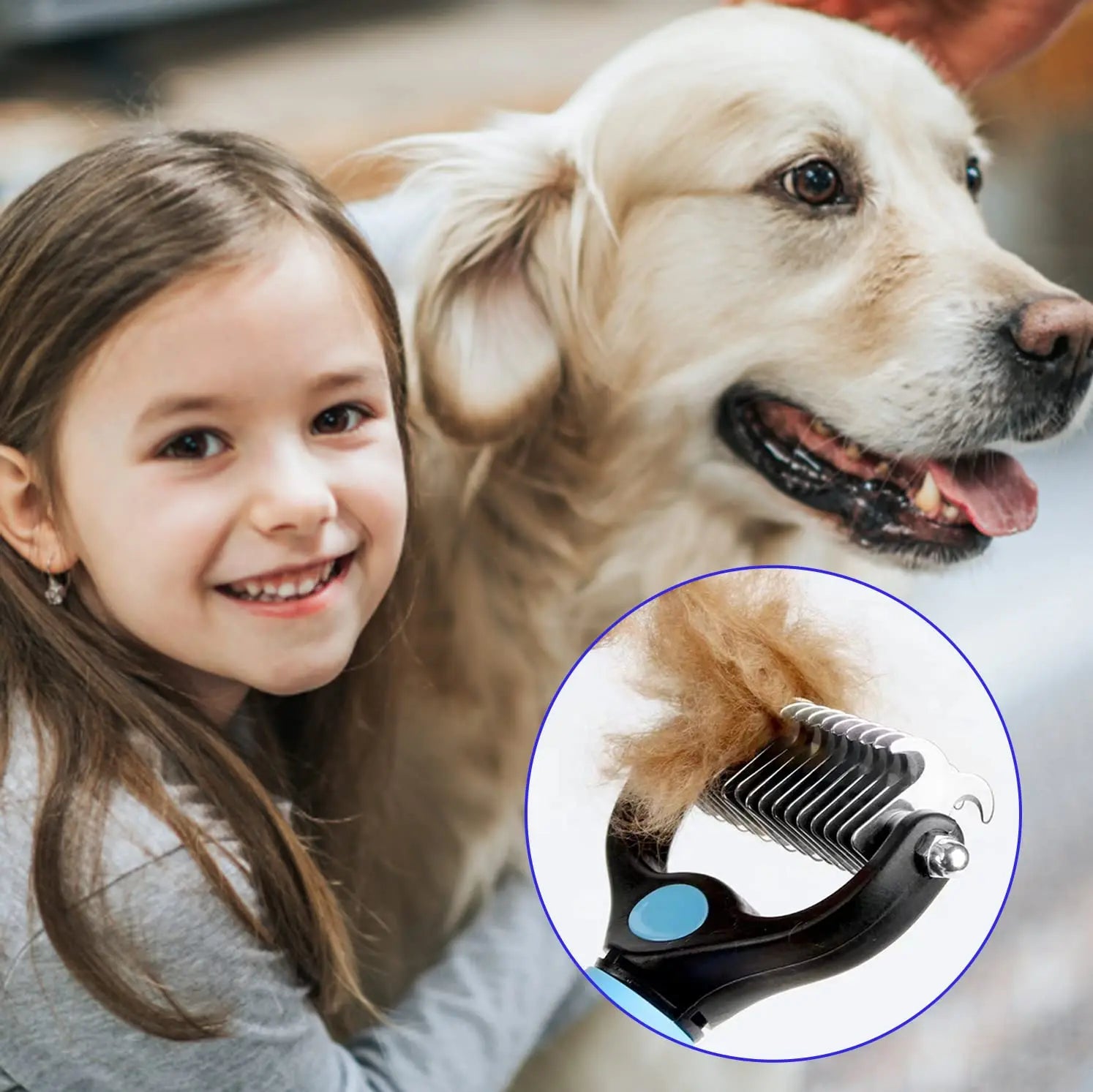 Professional Pet Deshedding Brush & Knot Cutter