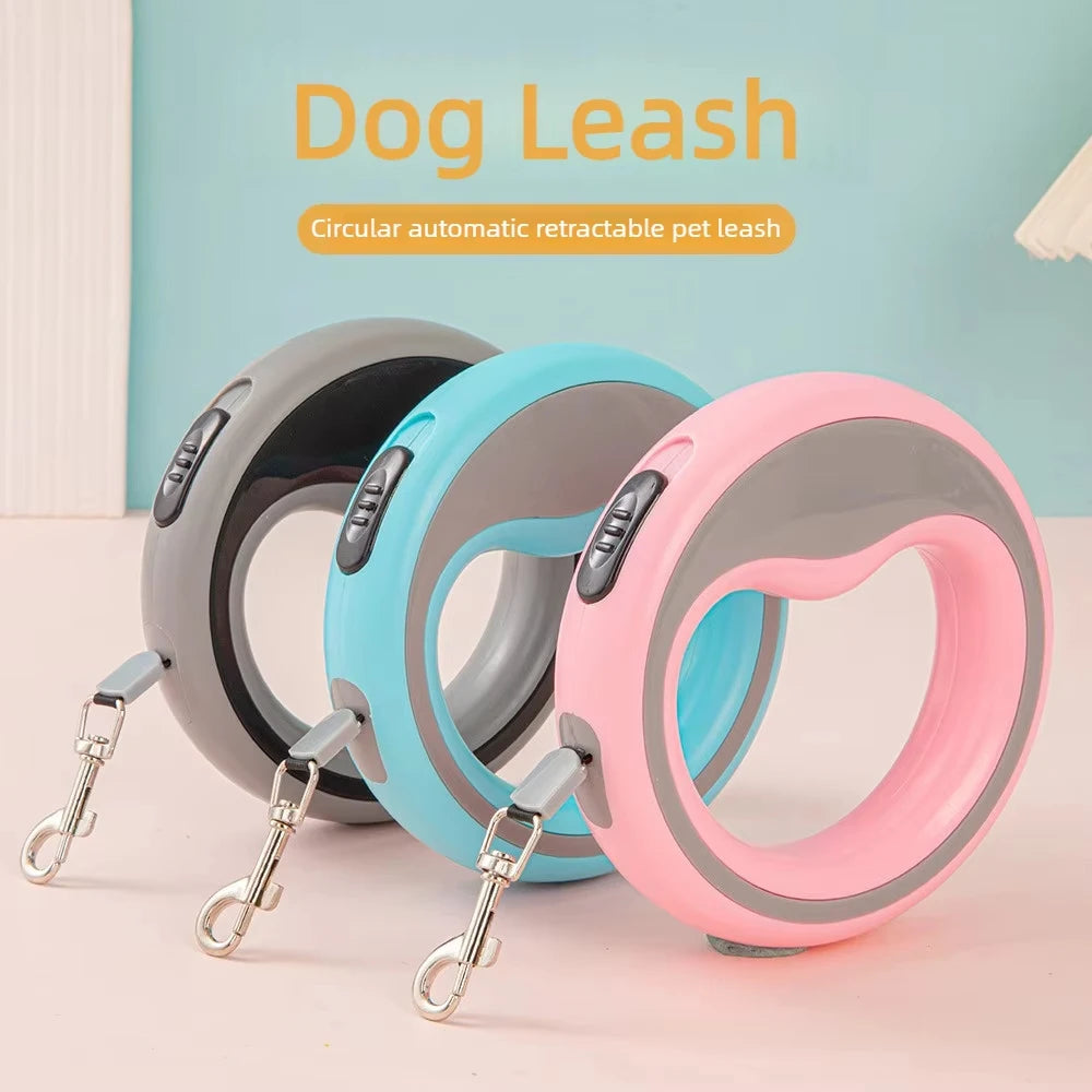 Circa Dog Lead – Automatic Extending Lead for Small & Medium Dogs | Pink, Blue & Grey