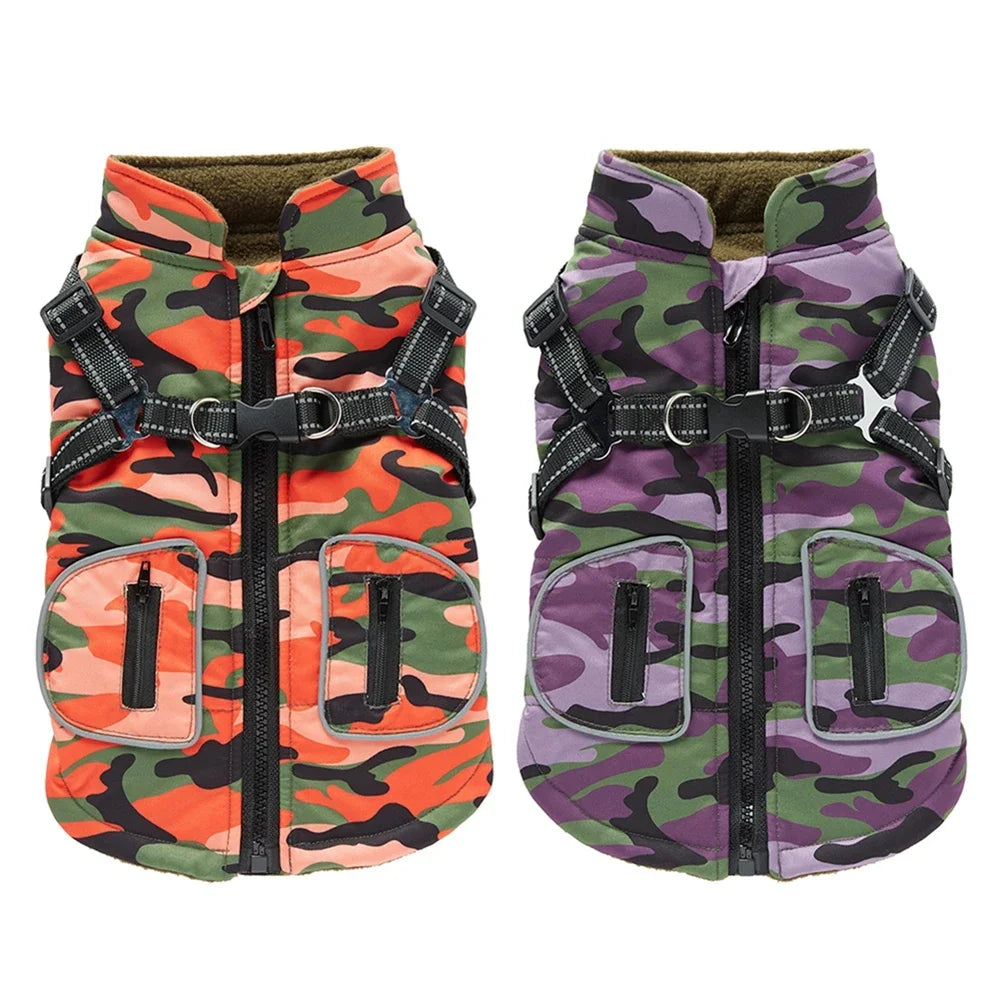 Reflective Winter Dog Coat with Built-In Harness (Colourful Camo Collection)