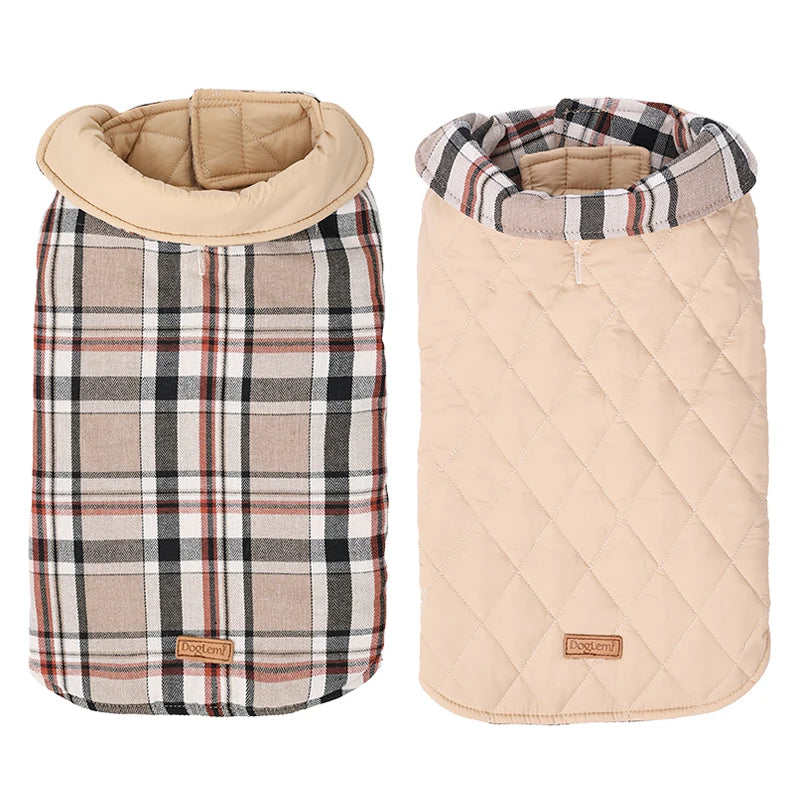 Luxury Burberry Style Reversible Waterproof Checked Dog Jacket – Quilted Winter Coat
