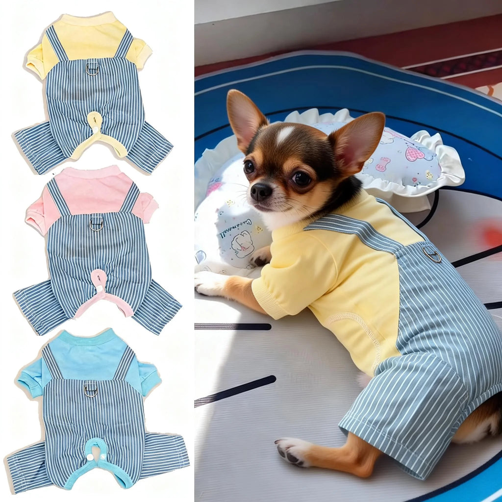 Minion Style Striped Pet Shirt – Breathable Cotton for Dogs & Cats