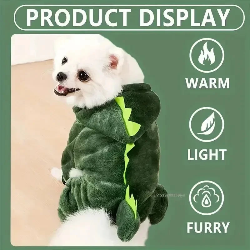 Dinosaur Pet Costume with Hood & Spiky Tail – Winter Jacket