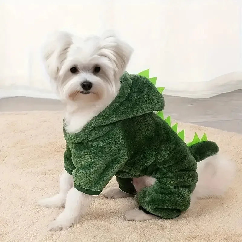 Dinosaur Pet Costume with Hood & Spiky Tail – Winter Jacket