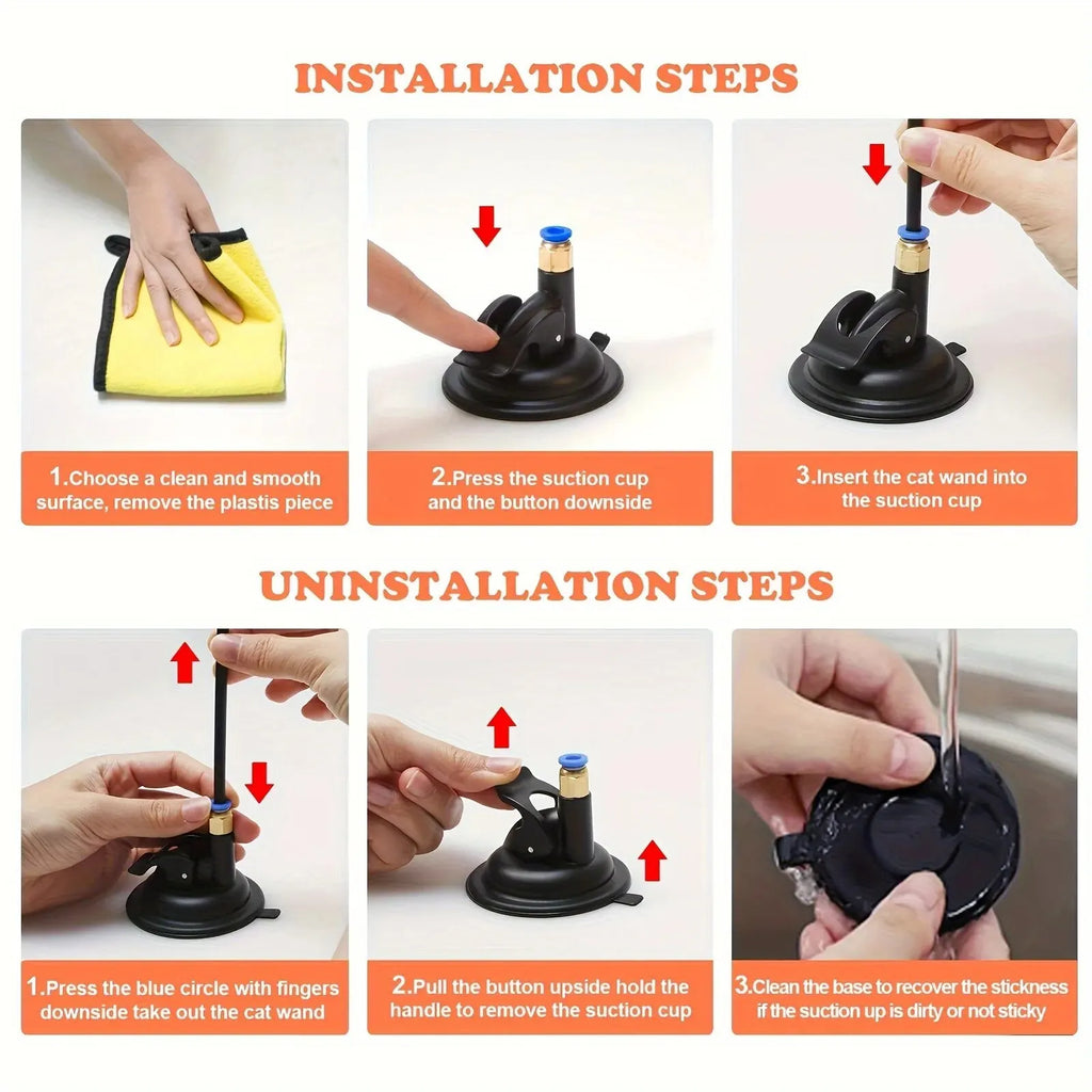 Interactive Bell & Feather Wand Cat Teaser Toy – Suction Cup Base