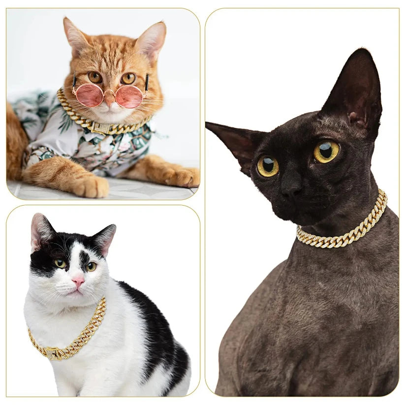 Luxury Diamond Cuban Chain Pet Collar – Gold & Silver Jewellery Collar