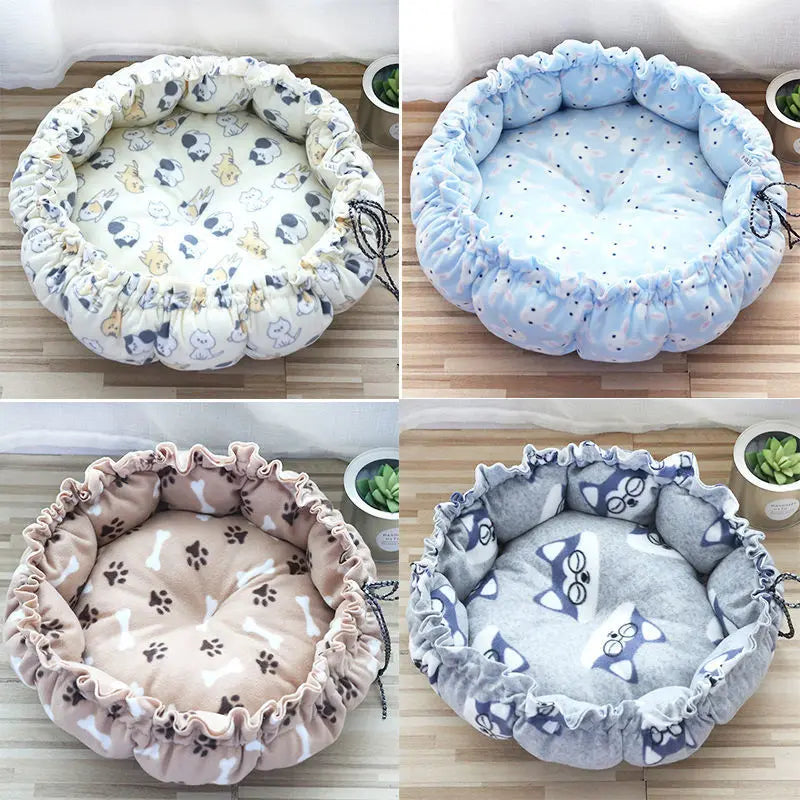 Round Plush Pet Nest – Soft Warm Sleeping Bed for Cats & Small Dogs | S, M & L