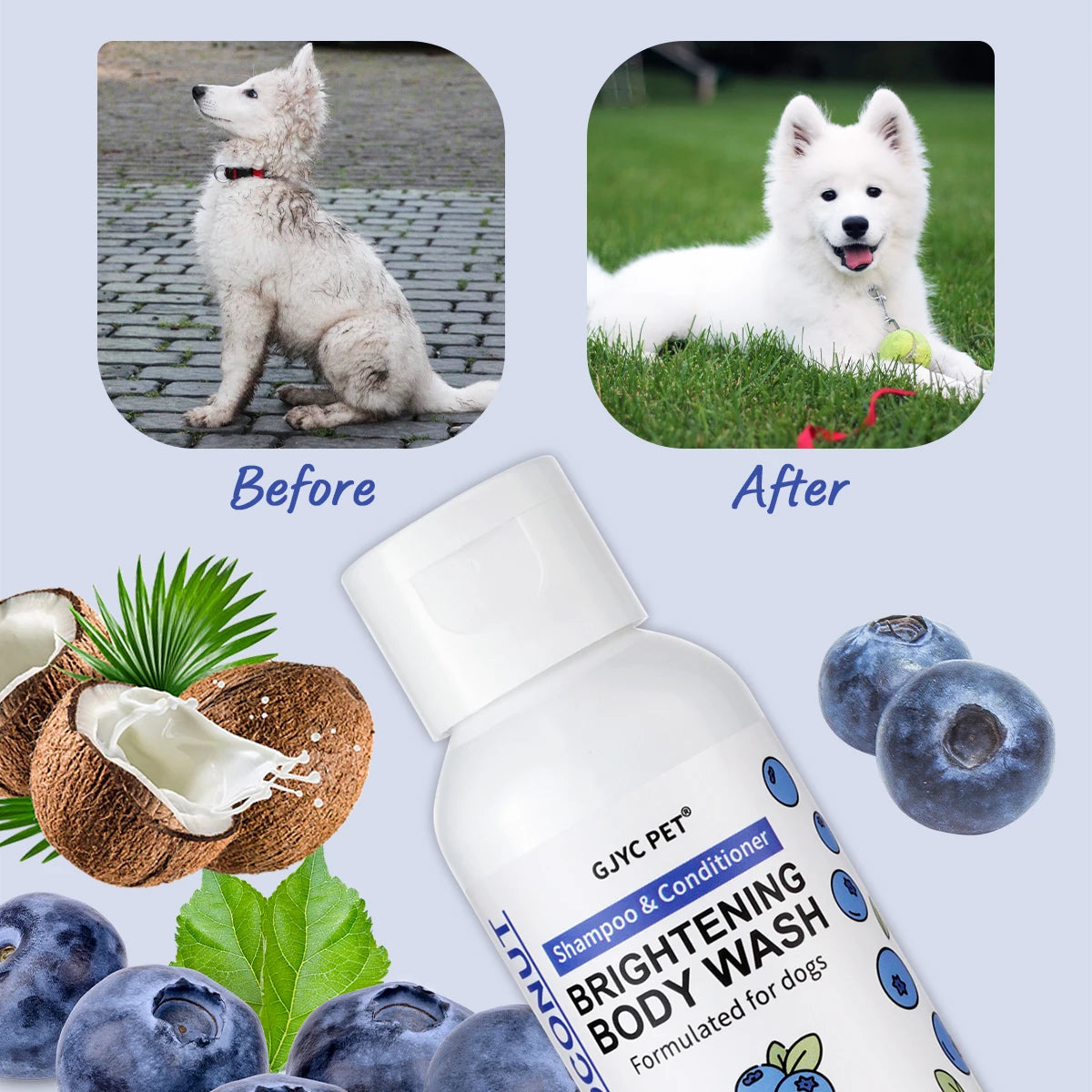 Professional Dog Whitening Shampoo – Blueberry Brightening Formula
