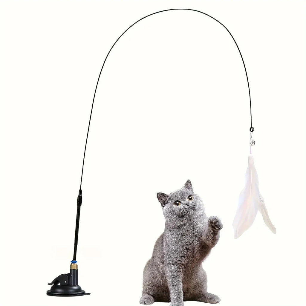 Interactive Bell & Feather Wand Cat Teaser Toy – Suction Cup Base