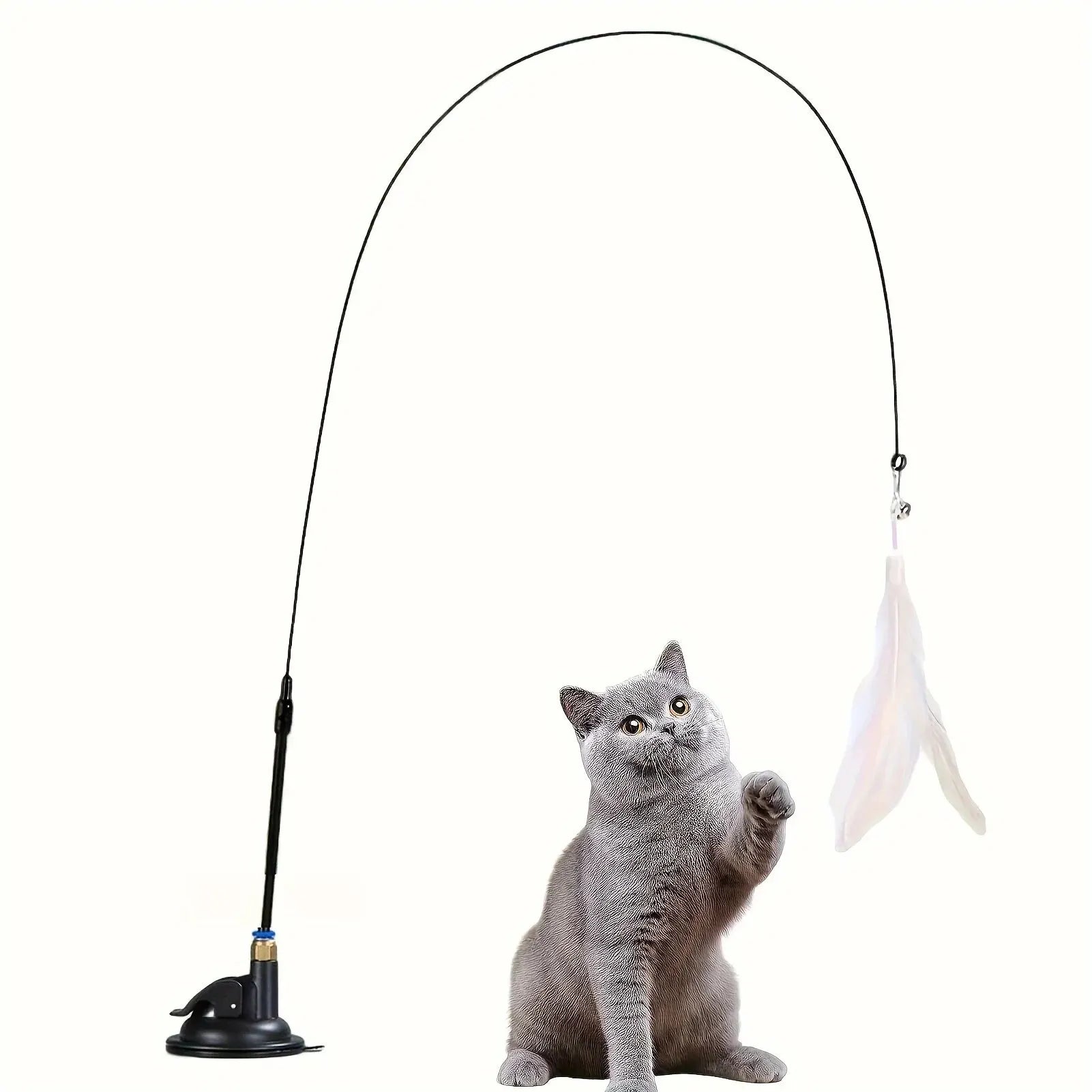Interactive Bell & Feather Wand Cat Teaser Toy – Suction Cup Base