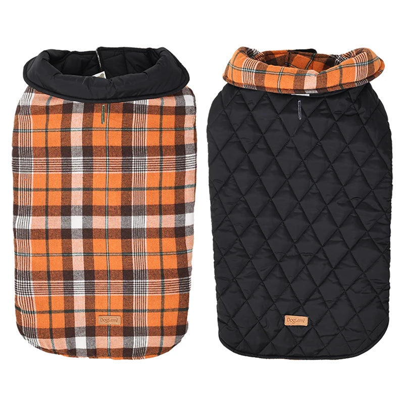 Luxury Burberry Style Reversible Waterproof Checked Dog Jacket – Quilted Winter Coat