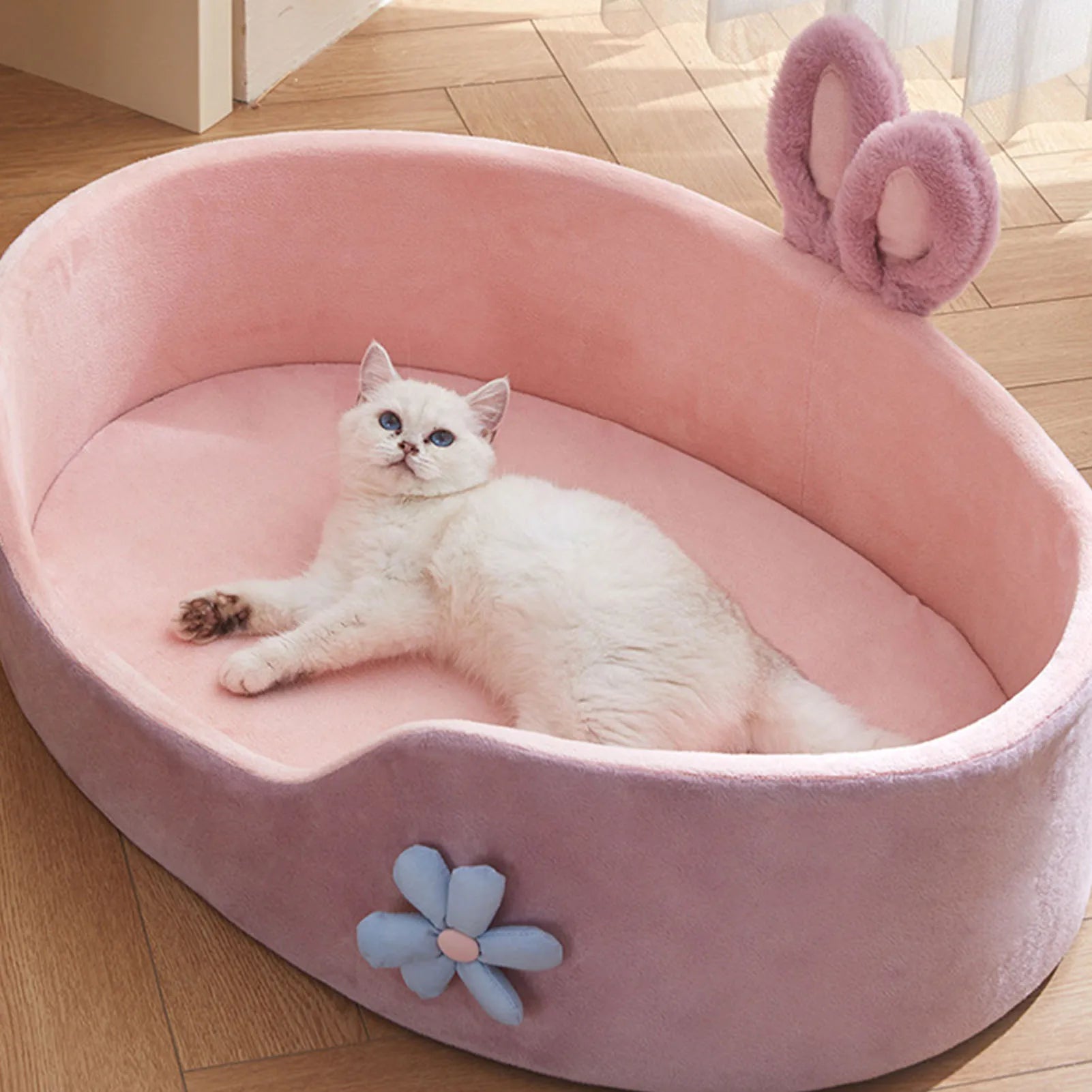Pink Washable Pet Bed – Soft Detachable Dog & Cat Sleeping Bed | M & L