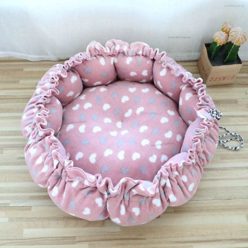 Round Plush Pet Nest – Soft Warm Sleeping Bed for Cats & Small Dogs | S, M & L