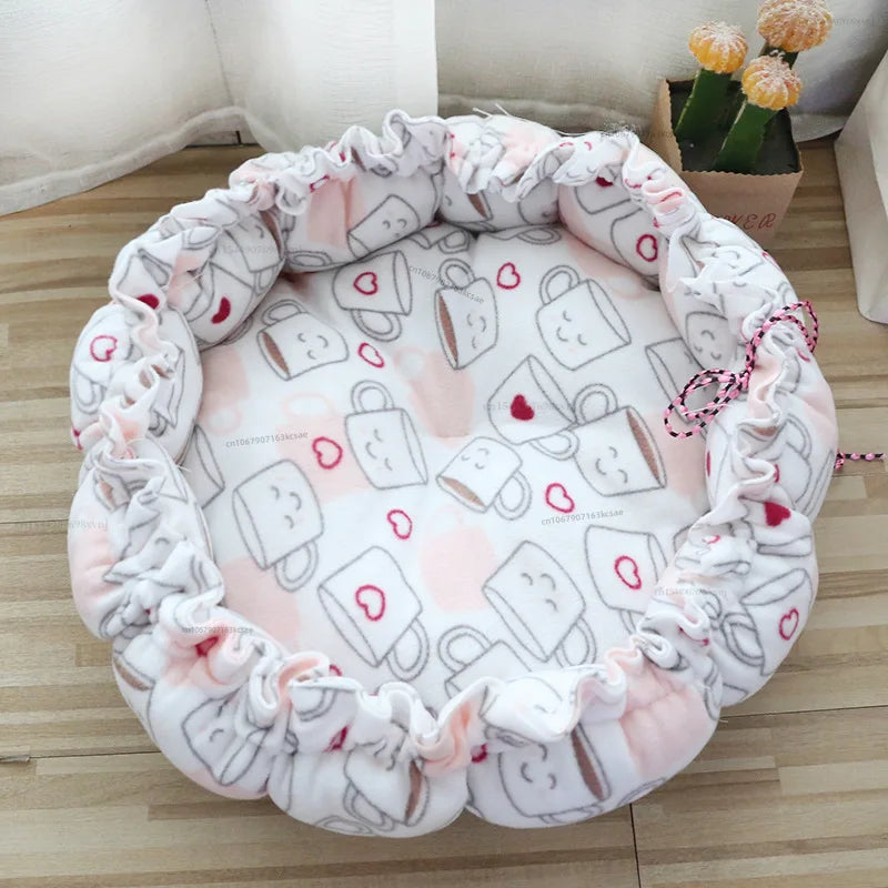 Round Plush Pet Nest – Soft Warm Sleeping Bed for Cats & Small Dogs | S, M & L