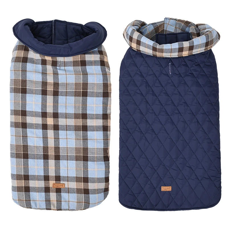 Luxury Burberry Style Reversible Waterproof Checked Dog Jacket – Quilted Winter Coat