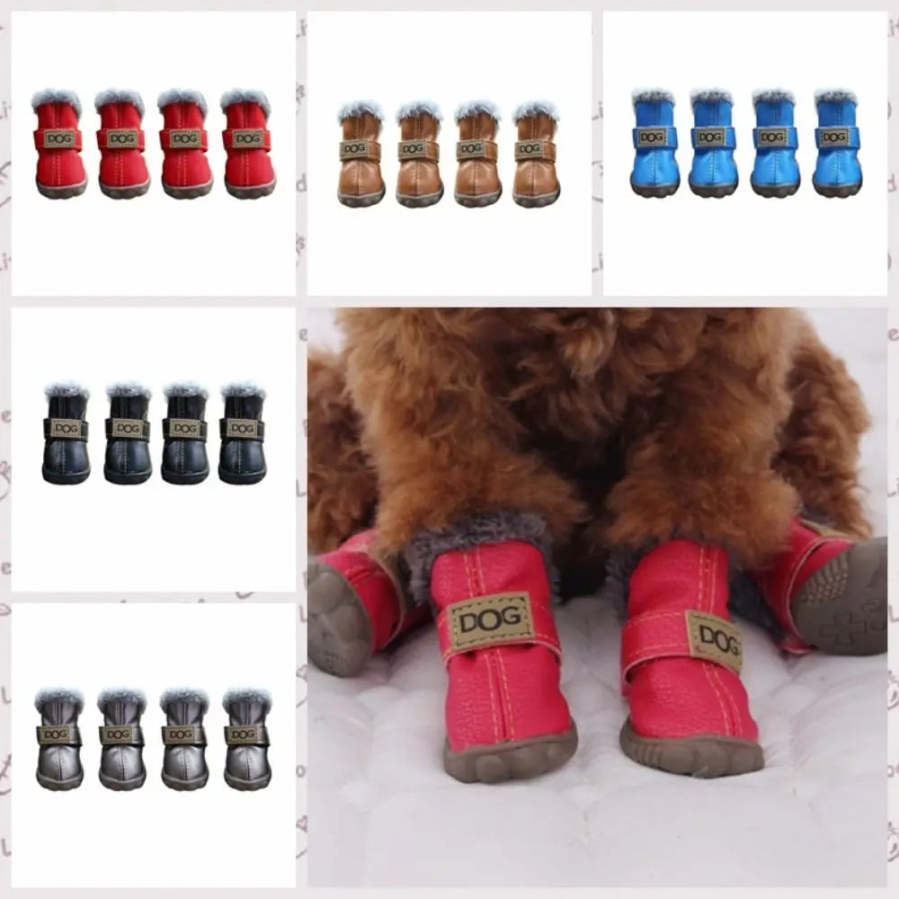 Luxury Ugg Style Soft Plush Winter Dog Snow Boots – Waterproof Non-Slip (Set of 4)