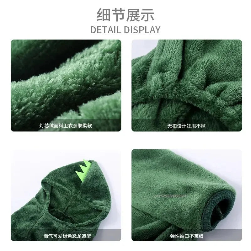 Dinosaur Pet Costume with Hood & Spiky Tail – Winter Jacket