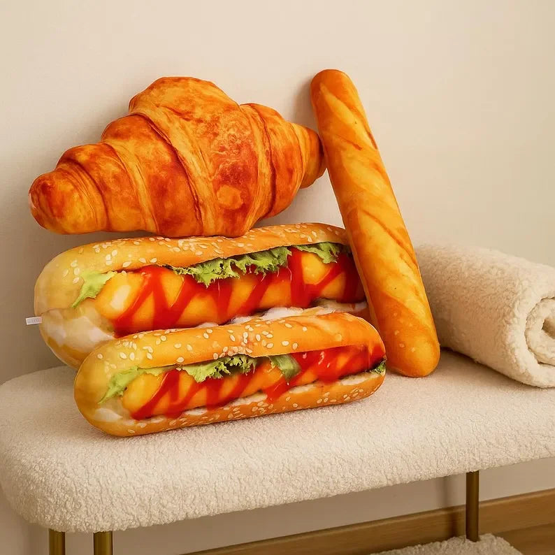 Bread Plush Toy – Baguette, Croissant, Hotdog & More