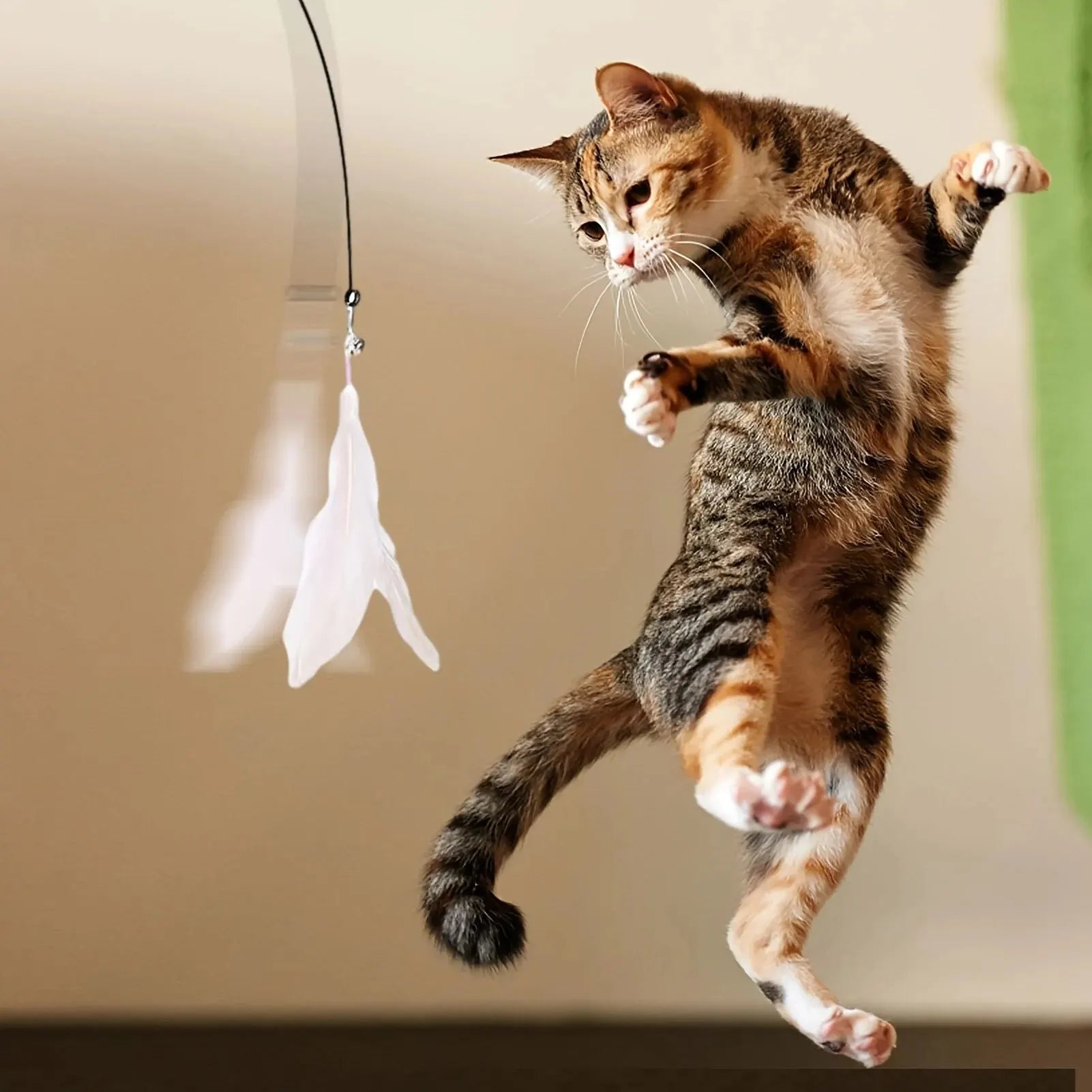 Interactive Bell & Feather Wand Cat Teaser Toy – Suction Cup Base