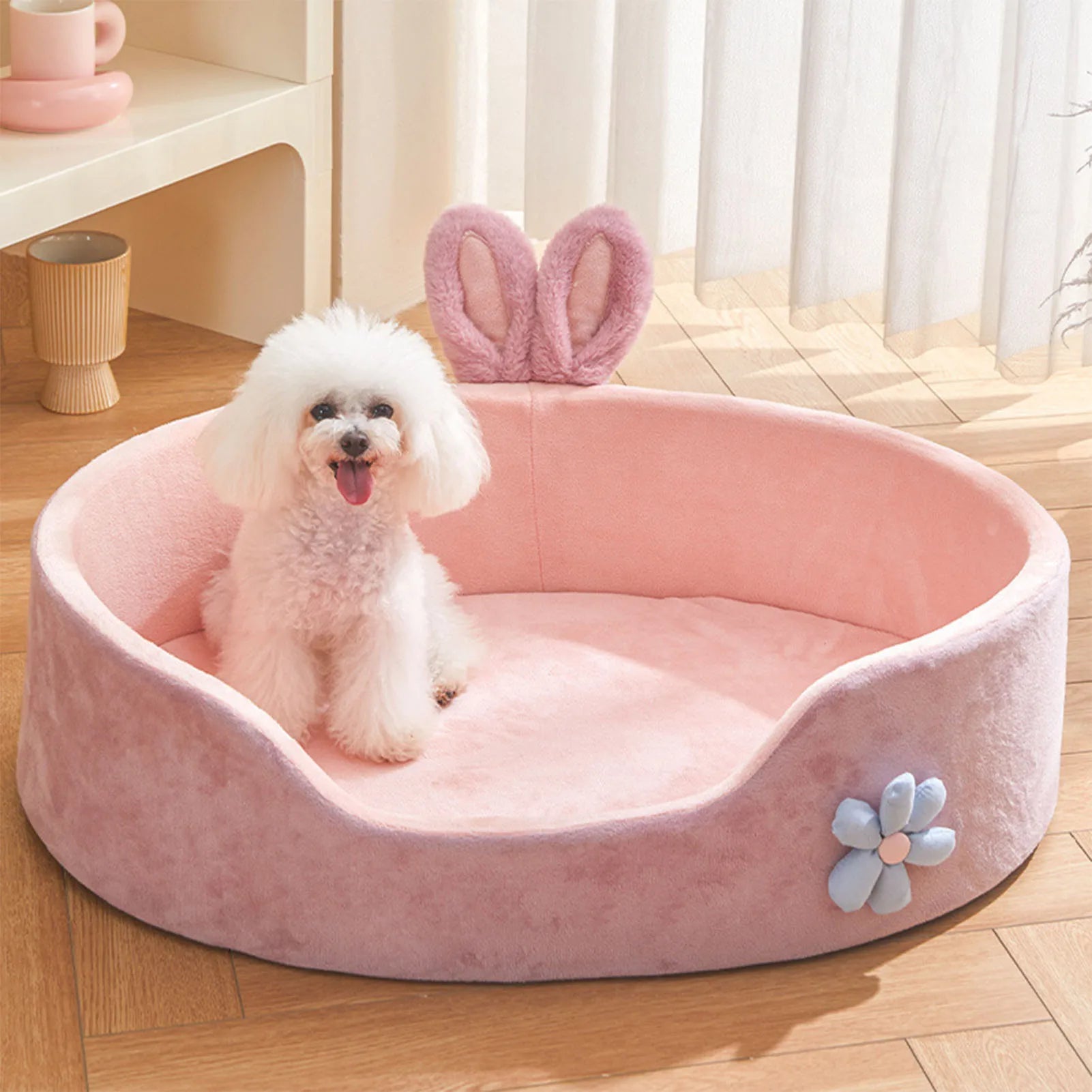 Pink Washable Pet Bed – Soft Detachable Dog & Cat Sleeping Bed | M & L