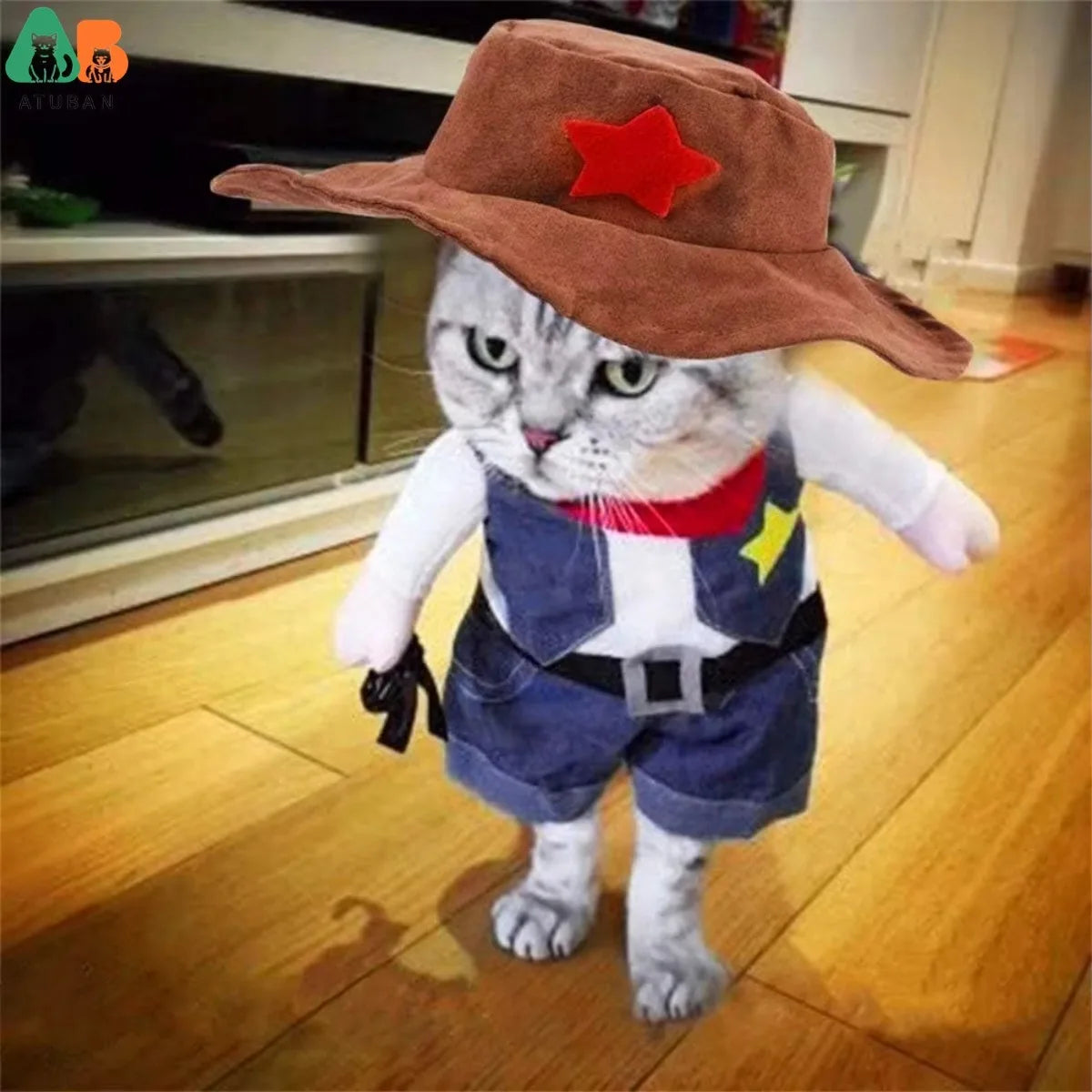 West Cowboy Pet Costume with Hat – Funny Outfit for Cats & Small Dogs