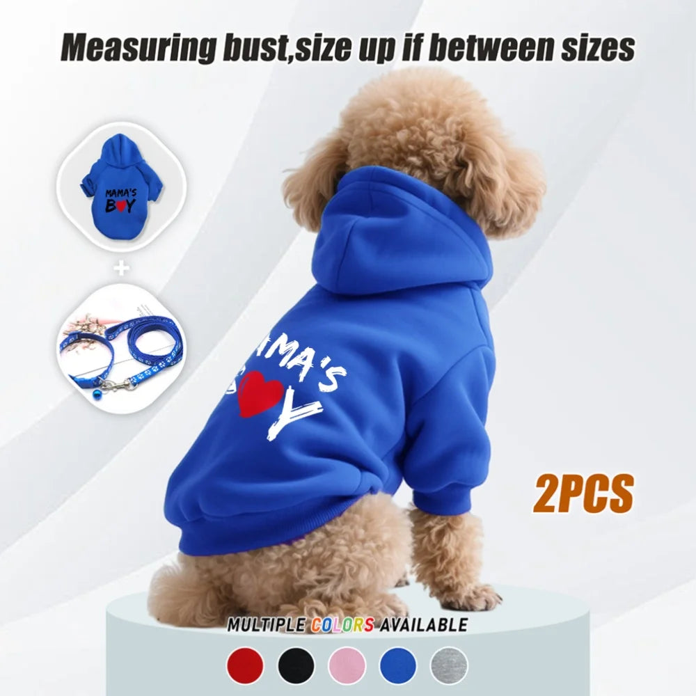 MAMA's Boy Dog Hoodie & Leash Set – 2pcs Matching Outfit