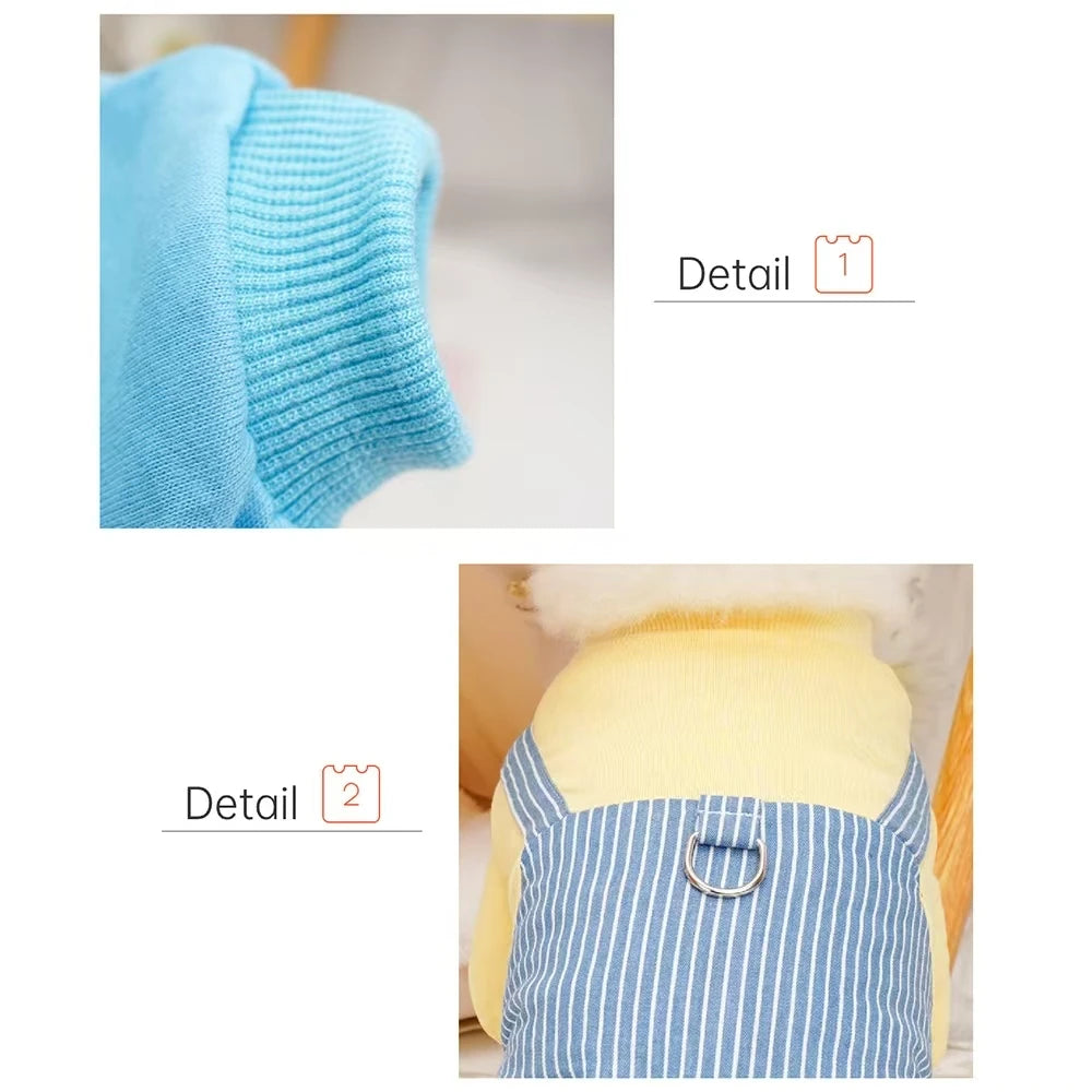 Minion Style Striped Pet Shirt – Breathable Cotton for Dogs & Cats