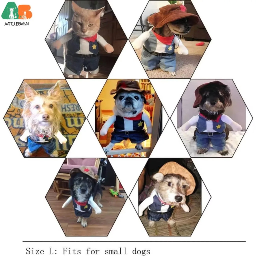 West Cowboy Pet Costume with Hat – Funny Outfit for Cats & Small Dogs