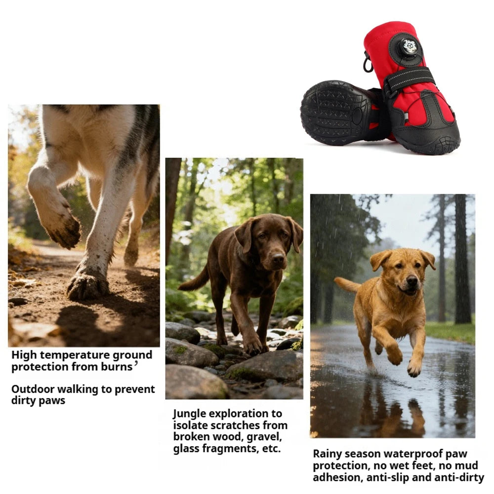 Heavy-Duty Dog Boots with Rotating Dial – Waterproof Outdoor Paw Protectors