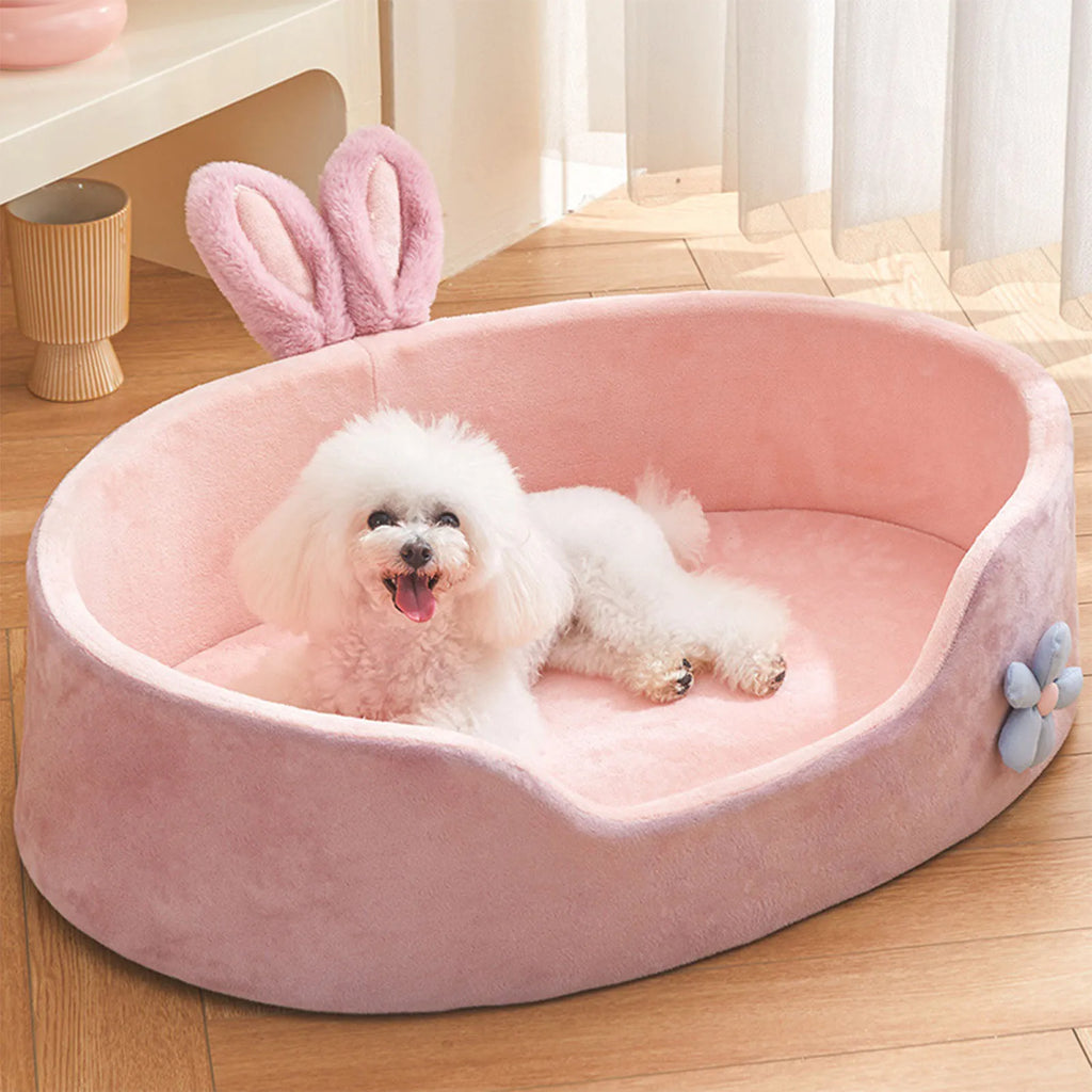 Pink Washable Pet Bed – Soft Detachable Dog & Cat Sleeping Bed | M & L