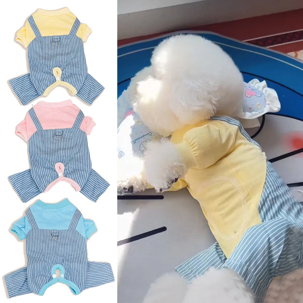 Minion Style Striped Pet Shirt – Breathable Cotton for Dogs & Cats