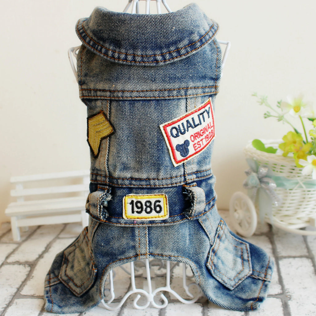 Retro Denim Overalls Dog Jumpsuit – 4-Leg Cowboy Style