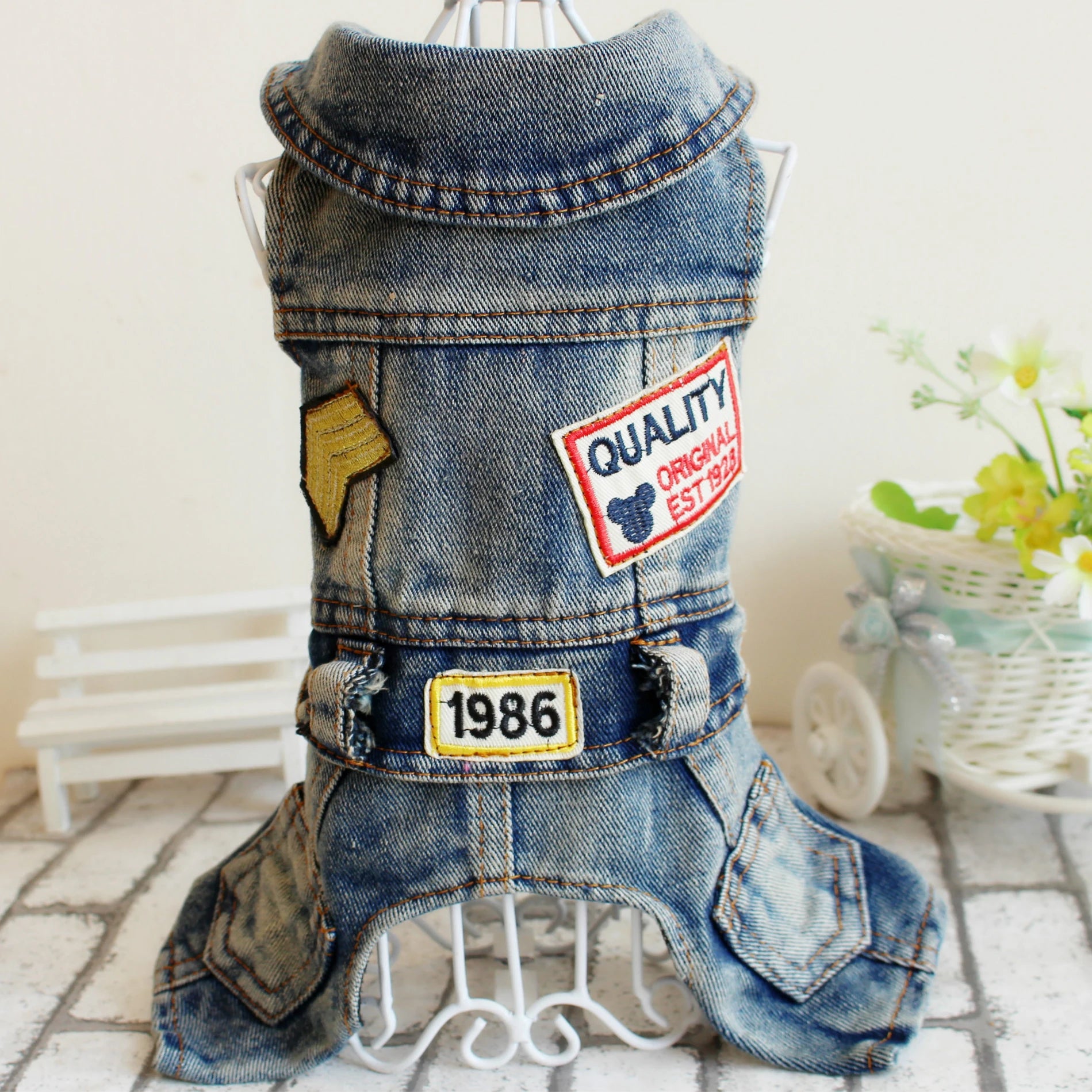 Retro Denim Overalls Dog Jumpsuit – 4-Leg Cowboy Style