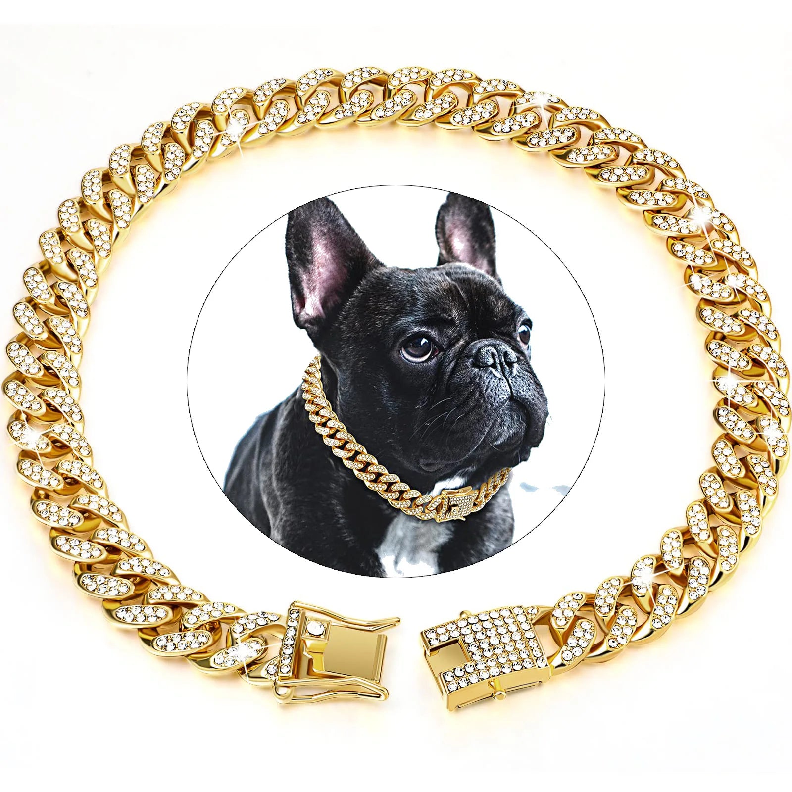 Luxury Diamond Cuban Chain Pet Collar – Gold & Silver Jewellery Collar