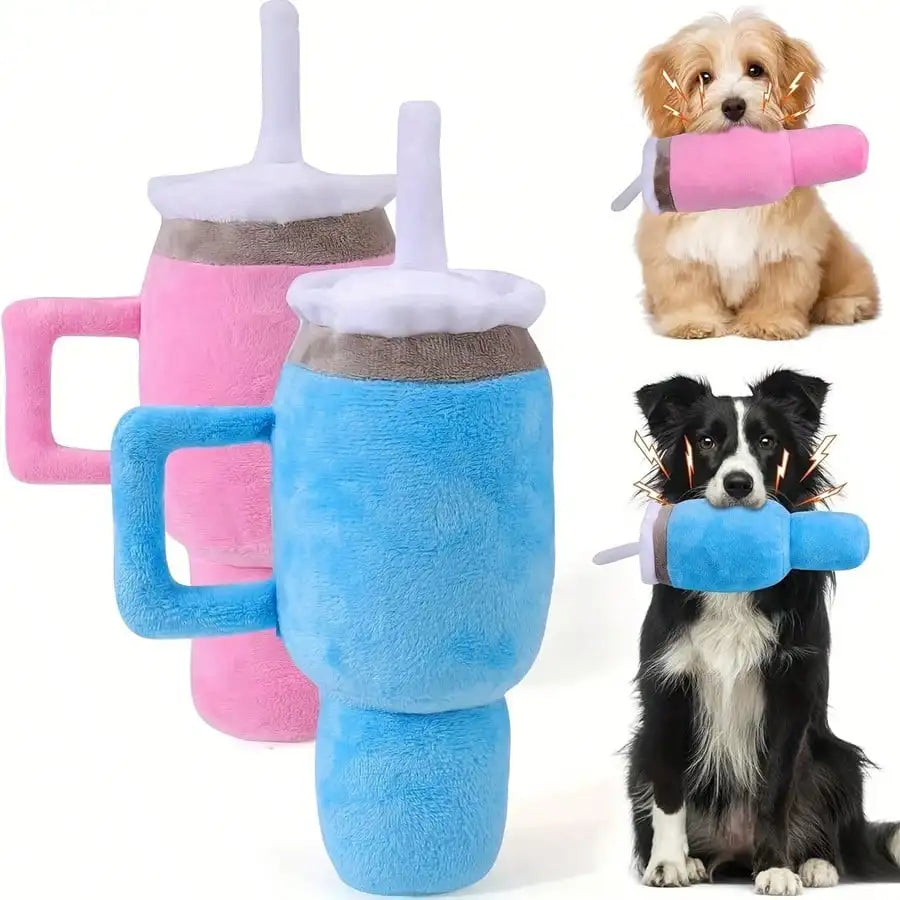 Beverage Mug Plush Dog Chew Toy – Puppy Teething Toy