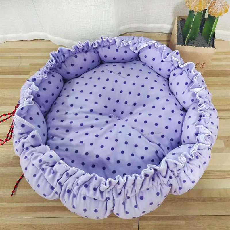 Round Plush Pet Nest – Soft Warm Sleeping Bed for Cats & Small Dogs | S, M & L