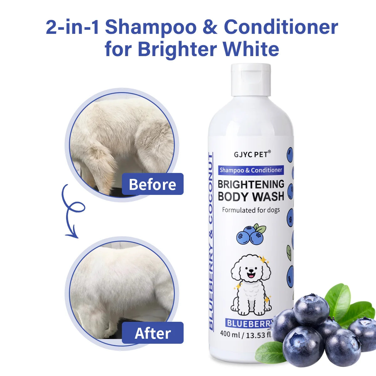 Professional Dog Whitening Shampoo – Blueberry Brightening Formula